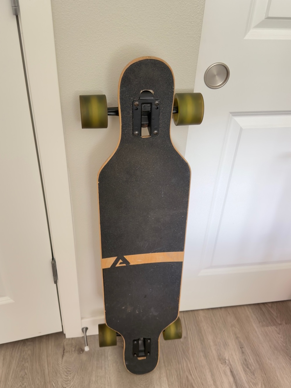 Longboard Skateboard - Black Deck with Olive Wheels